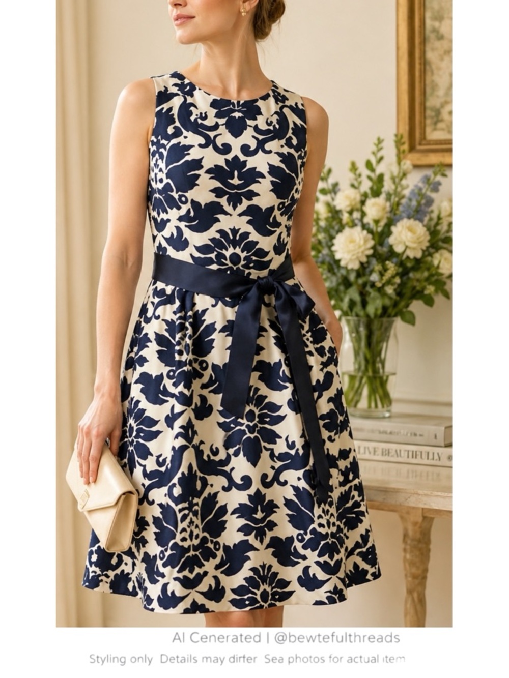 Floral A-Line Midi Dress Navy Ivory Wedding Guest Hobbs London 10